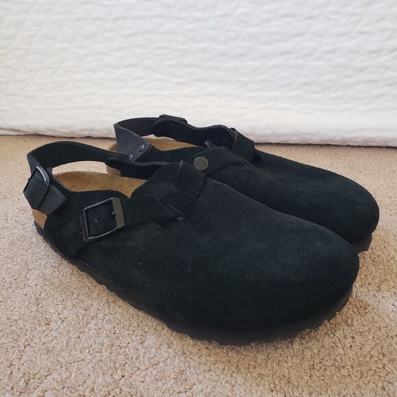 Birkenstock Tokio Sandals Slip On Leather Suede Black Straps Size 7 - Picture 1 of 11